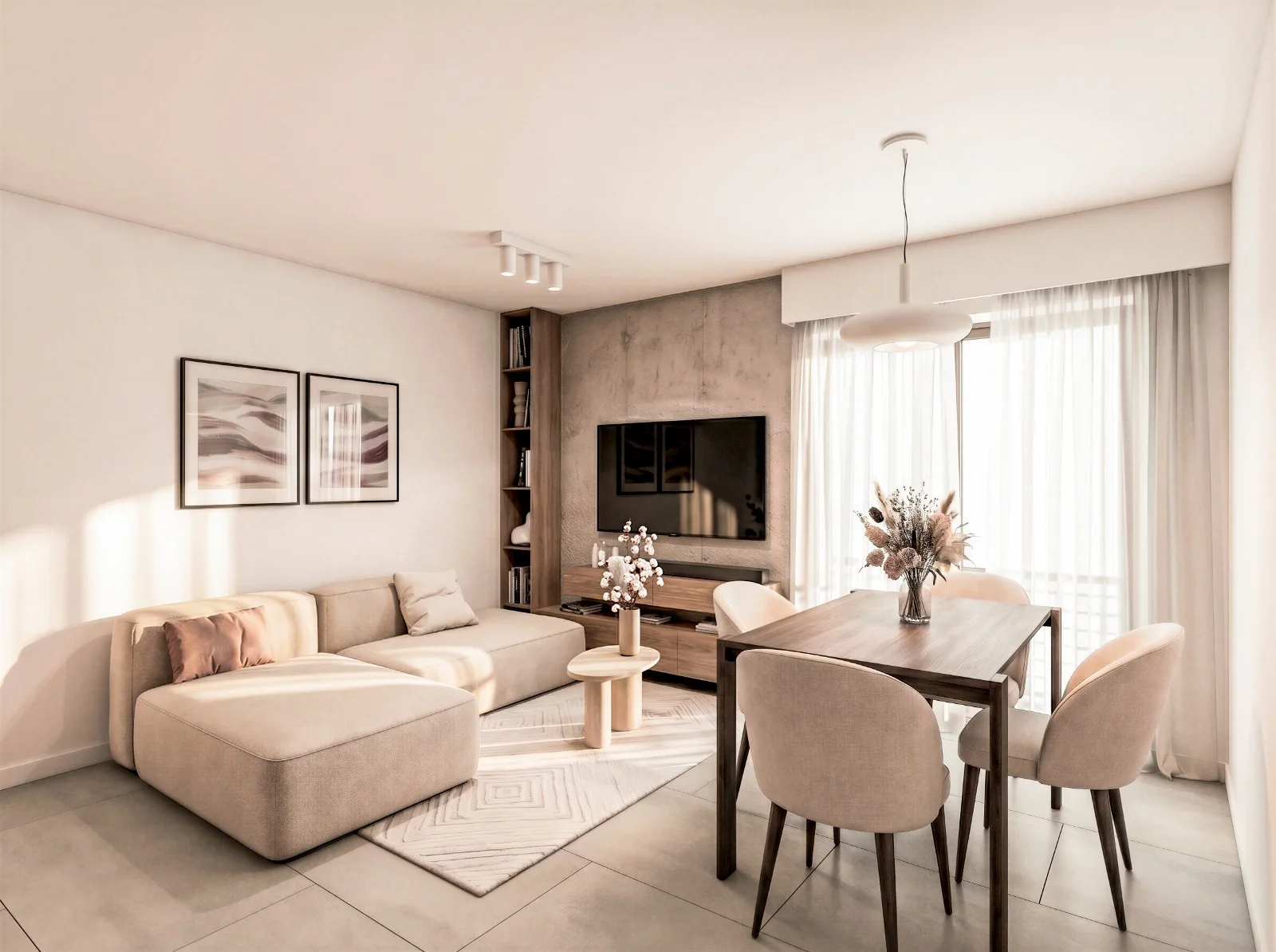 Living comedor con luz natural