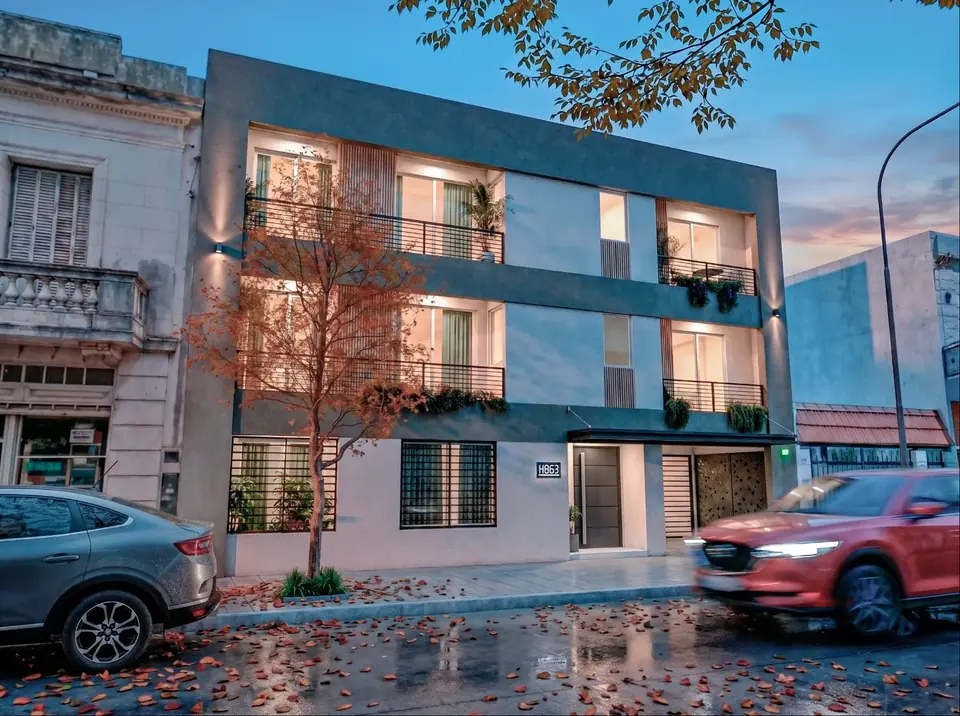 Render de la fachada del edificio de Mitre 863, Luján